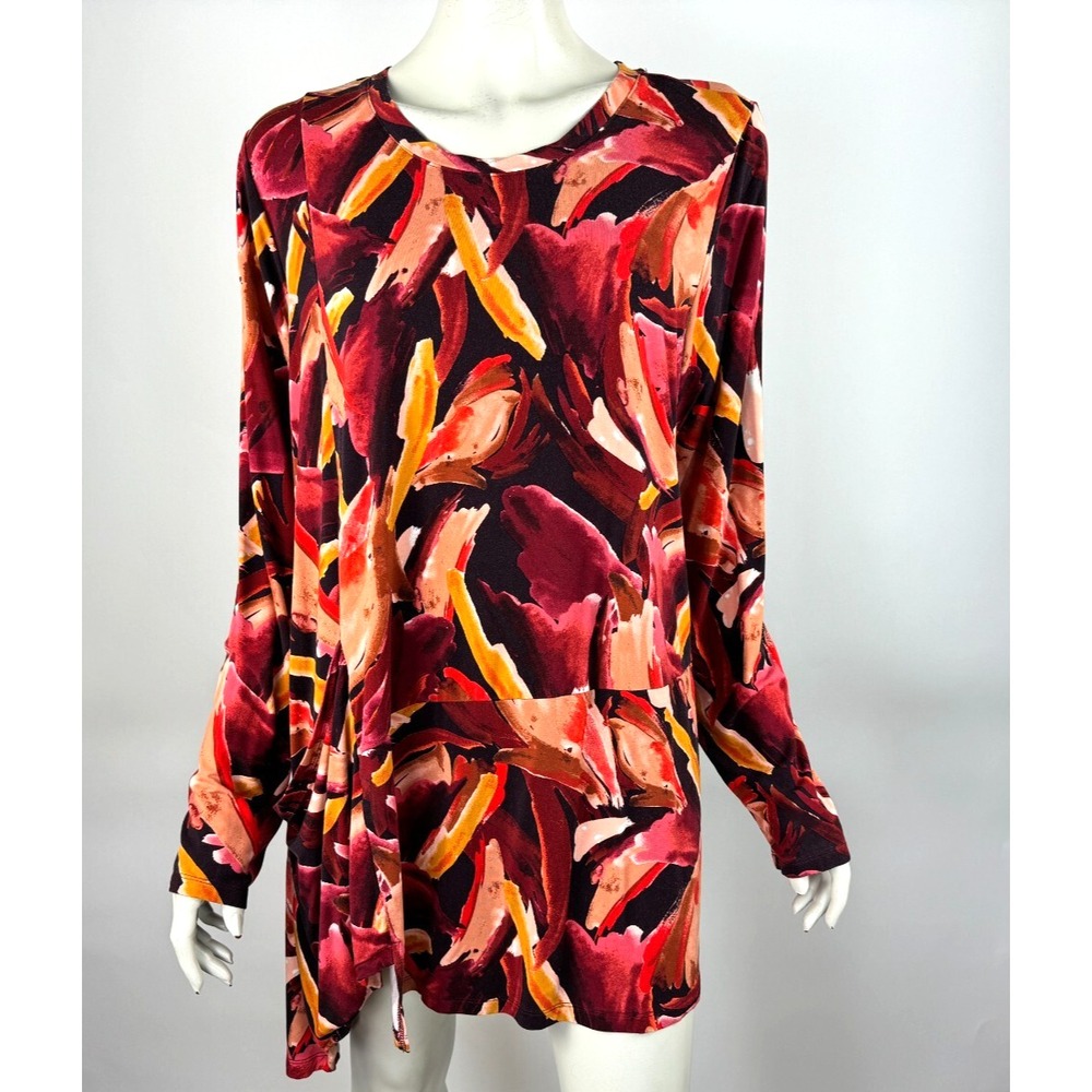 Logo By Lori Goldstein Rayon 230‎ Printed Top Women XL EUC Long Sleeve Pockets